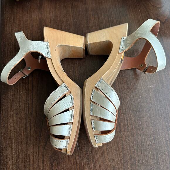 Swedish Hasbeens clogs EU 39 US 9 Sky High Leather Woven Wood Heel sandals heels - Picture 3 of 9